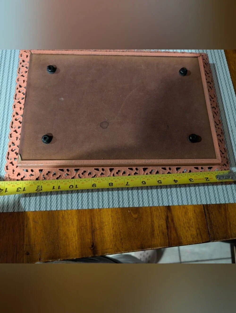 Vintage Filigree Vanity Mirror Tray Pink